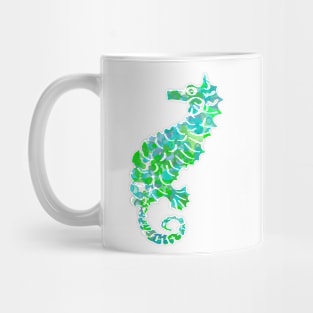 Seahorse Design in Turquoise and Greens Paint Splatter Mug